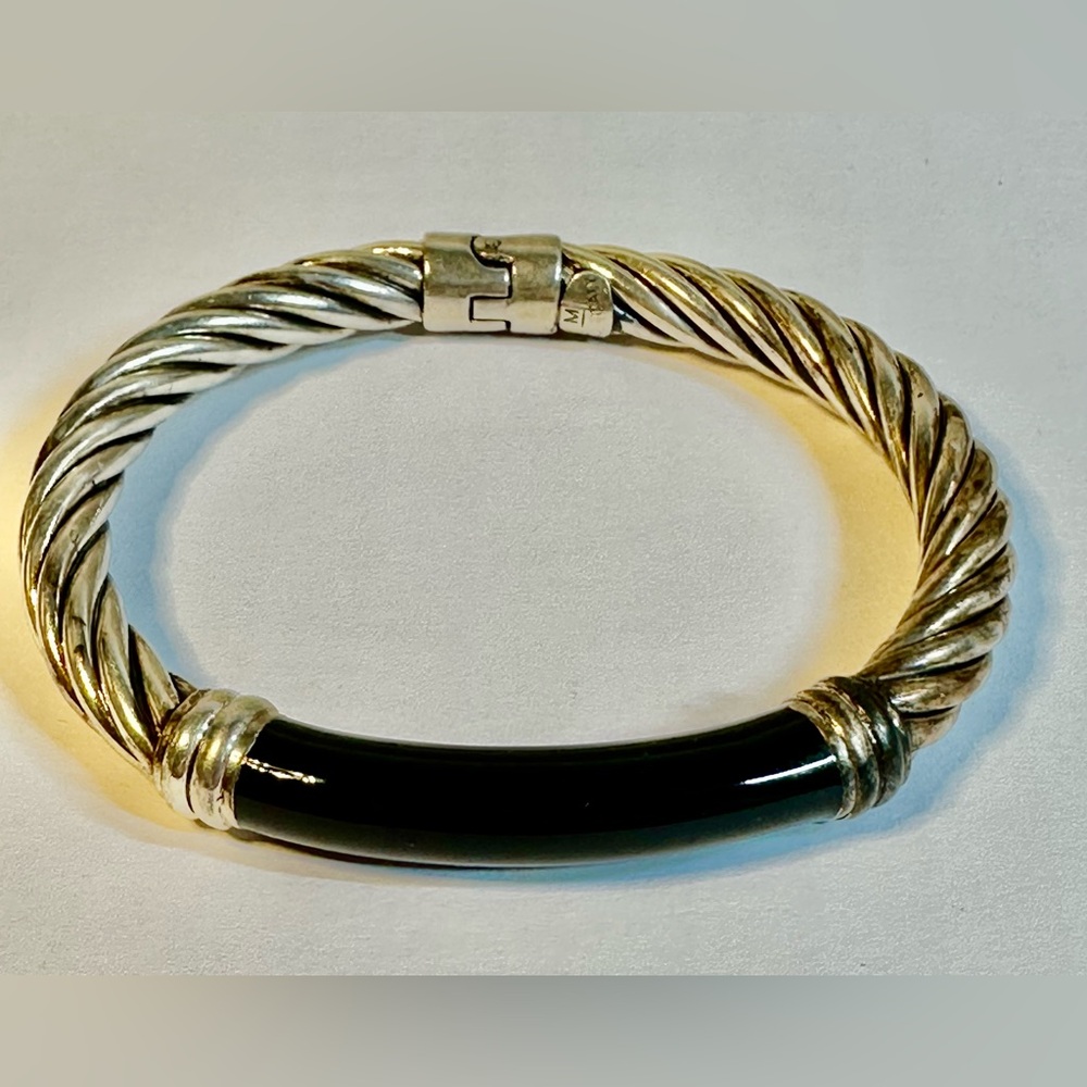 Flli Menegatti Black Enamel 925 Silver Bangle Bracelet 6.75” Lot#698